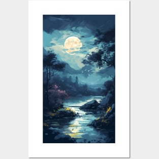 Magical Moonlit Forest - Enchanting Nighttime Fantasy Scene Posters and Art